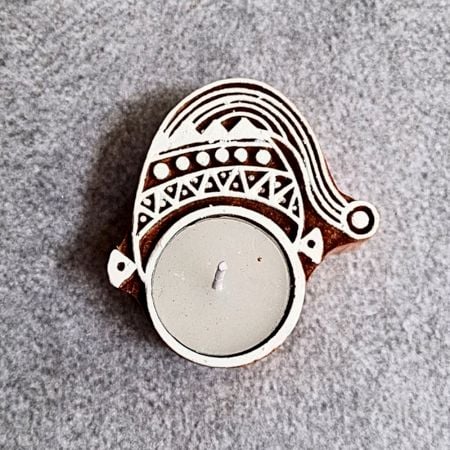 Handmade Wooden T Light Candle Set of 5 Decor